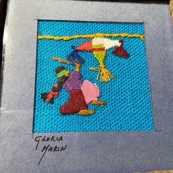 Gloria Marin Original Embroidered Framed Miniature Wall Art 5.5” Signed - Picture 3 of 5